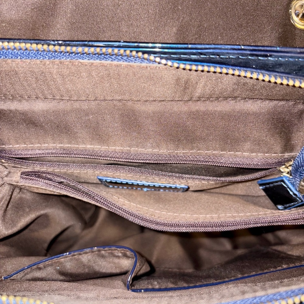 Blue Croc Embossed Satchel with Gold-Tone Hardware - Picture 10 of 16